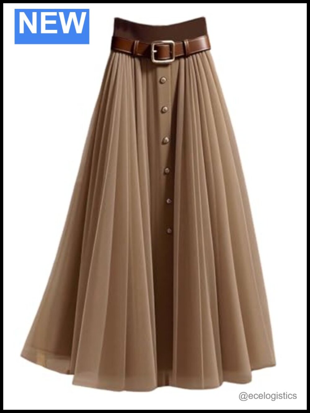 Women's Pleated Mesh Flowy Maxi Skirt High Waist A-Line